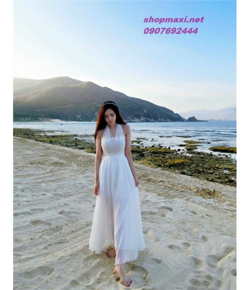 Váy maxi màu trắng 2 dây đi biển đẹp giá rẻ nhất tháng 82023