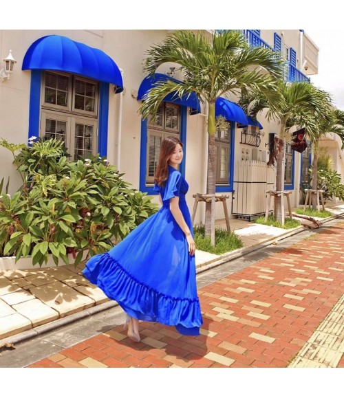 Áo dài Thúy Kiều trơn lụa Nhật màu xanh coban K6 | Shopee Việt Nam